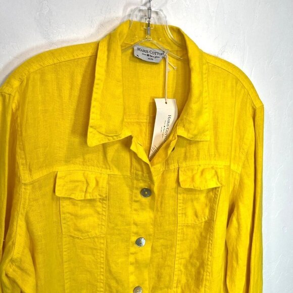 NWT Haris Cotton Long Sleeved 100% Linen Trucker Jacket Button up Size XL - Picture 2 of 10